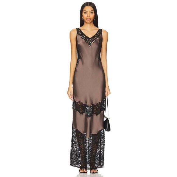 JONATHAN SIMKHAI Lacey Slip Dress in Mocha Multi 2 - Picture 1 of 5